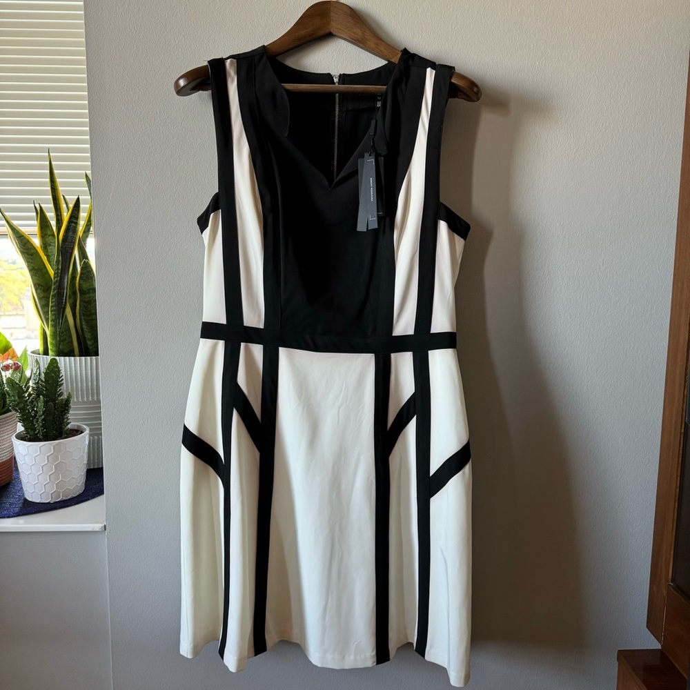Robert Rodriguez Black and White Colorblock Fit-and-Flare Dress